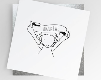 Dear Ewe | Thank Ewe Card, Thank You Card, Sheep Greetings Card, Say thanks, Blank Greetings Card, Funny Thank You Card,  Funny Sheep Card