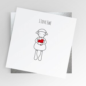 Dear Ewe / I Love Ewe Card, Biglietto di San Valentino carino, Biglietto di auguri vuoto, Biglietto di anniversario, Biglietto di auguri con pecora, Biglietto romantico, Biglietto I Love You