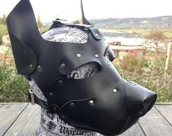 Puppy Play Hood, Leather Puppy Mask, Leather Dog Mask, Sex Toy, Leather Harness