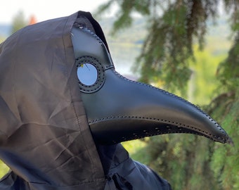 Plague Doctor Mask - Black Leather Mask - Plague Doctor Bird Mask - Halloween Mask = Bubonic plague costume - Carnival plague doctor mask