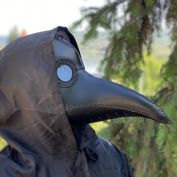 Plague Doctor Mask - Black Leather Mask - Plague Doctor Bird Mask - Halloween Mask = Bubonic plague costume - Carnival plague doctor mask