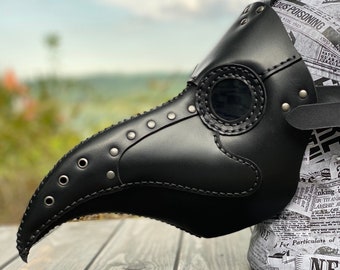 Plague Doctor Mask - Black Leather Mask - Plague Doctor Bird Mask - Halloween Mask - Bubonic plague costume - Carnival plague doctor mask