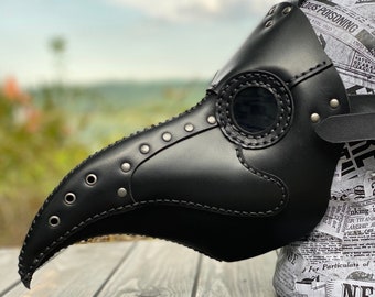 Plague Doctor Mask - Black Leather Mask - Plague Doctor Bird Mask - Halloween Mask