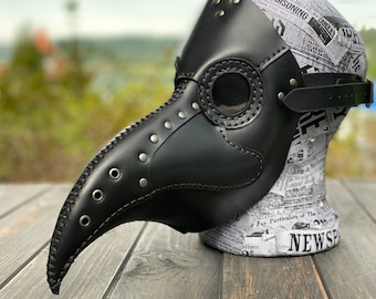 Plague Doctor Mask - Black Leather Mask - Plague Doctor Bird Mask - Halloween Mask = Bubonic plague costume - Carnival plague doctor mask