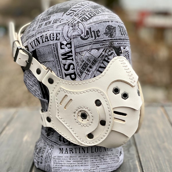 White Leather Mask, Biker Mask, Leather face Mask, Scorpion Mask, BDSM Mask, Fetish Mask, Steampunk Mask