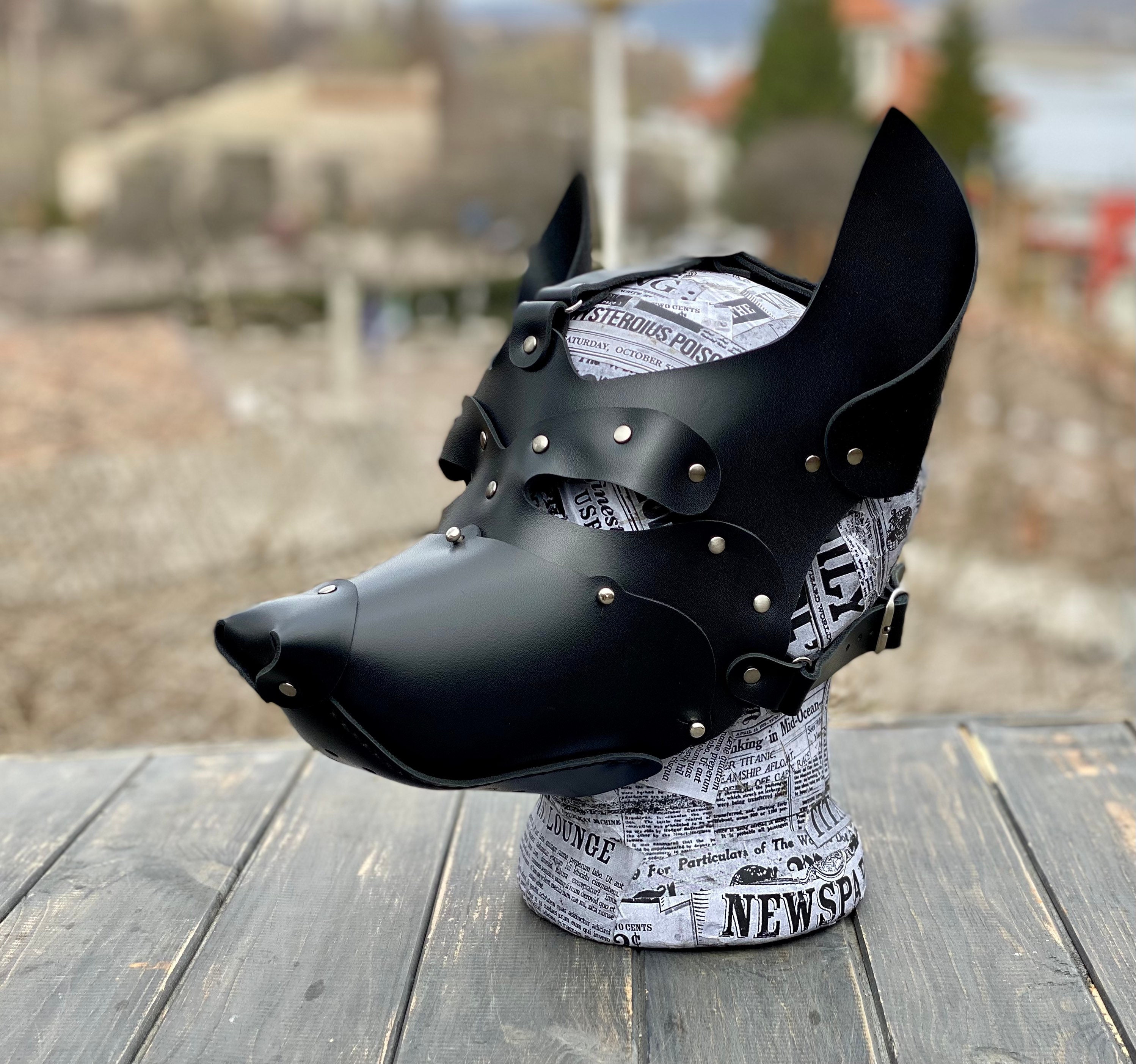 Leather dog mask with detachable muzzle Etsy