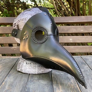 Plague Doctor Mask - Black Leather Mask - Plague Doctor Bird Mask - Halloween Mask = Bubonic plague costume - Carnival plague doctor mask image 6