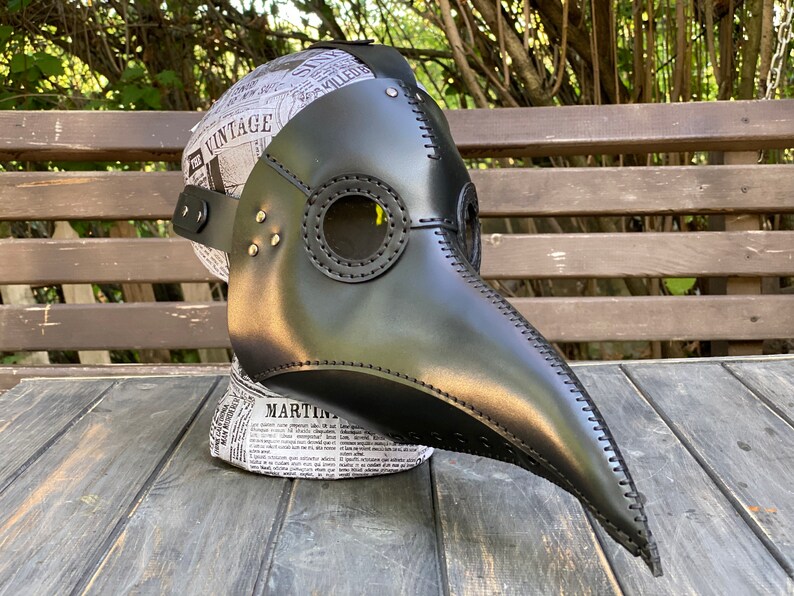 Plague Doctor Mask - Black Leather Mask - Plague Doctor Bird Mask - Halloween Mask = Bubonic plague costume - Carnival plague doctor mask image 6