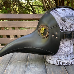Plague Doctor Mask - Black Leather Mask - Plague Doctor Bird Mask - Halloween Mask = Bubonic plague costume - Carnival plague doctor mask image 4
