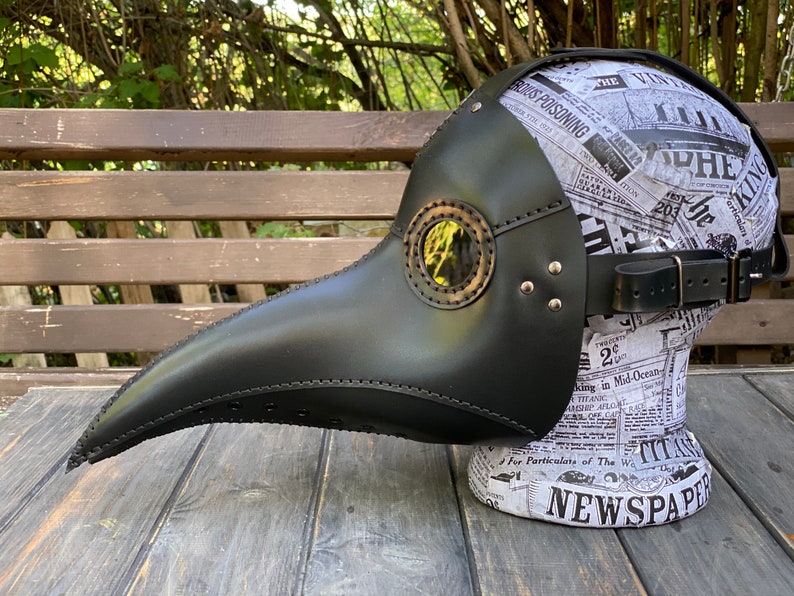 Plague Doctor Mask - Black Leather Mask - Plague Doctor Bird Mask - Halloween Mask = Bubonic plague costume - Carnival plague doctor mask image 4