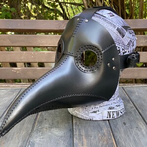 Plague Doctor Mask - Black Leather Mask - Plague Doctor Bird Mask - Halloween Mask = Bubonic plague costume - Carnival plague doctor mask image 7