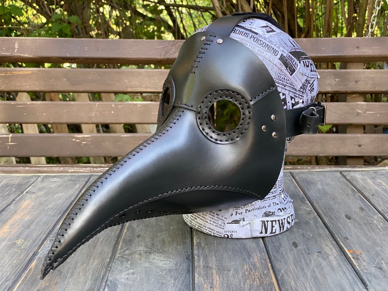 Plague Doctor Mask - Black Leather Mask - Plague Doctor Bird Mask - Halloween Mask = Bubonic plague costume - Carnival plague doctor mask image 7
