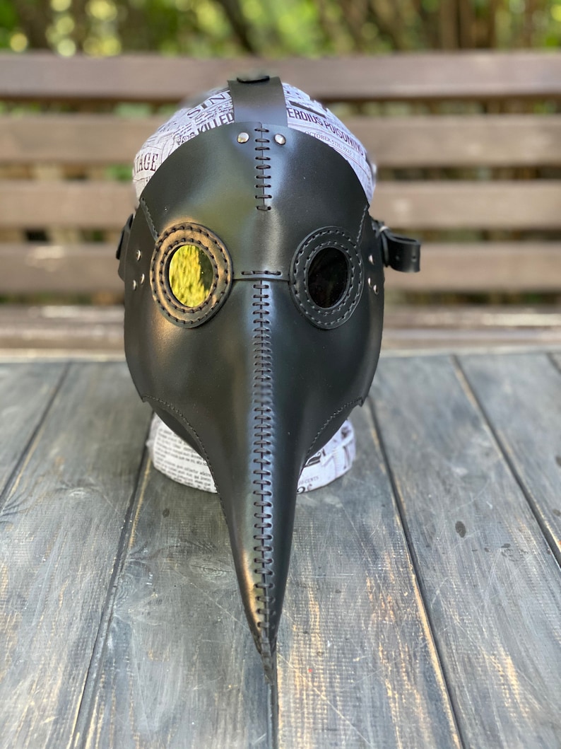 Plague Doctor Mask - Black Leather Mask - Plague Doctor Bird Mask - Halloween Mask = Bubonic plague costume - Carnival plague doctor mask image 10