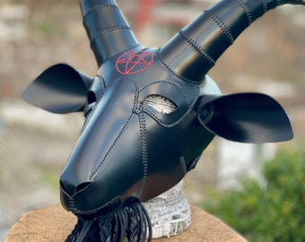 Baphomet leather mask, Leather Goat mask, Gothic mask, Pagan Ritual mask