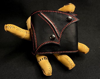 Carved Leather Wallet with Bat Engraving, Black Dracula Bat Wings Wallet