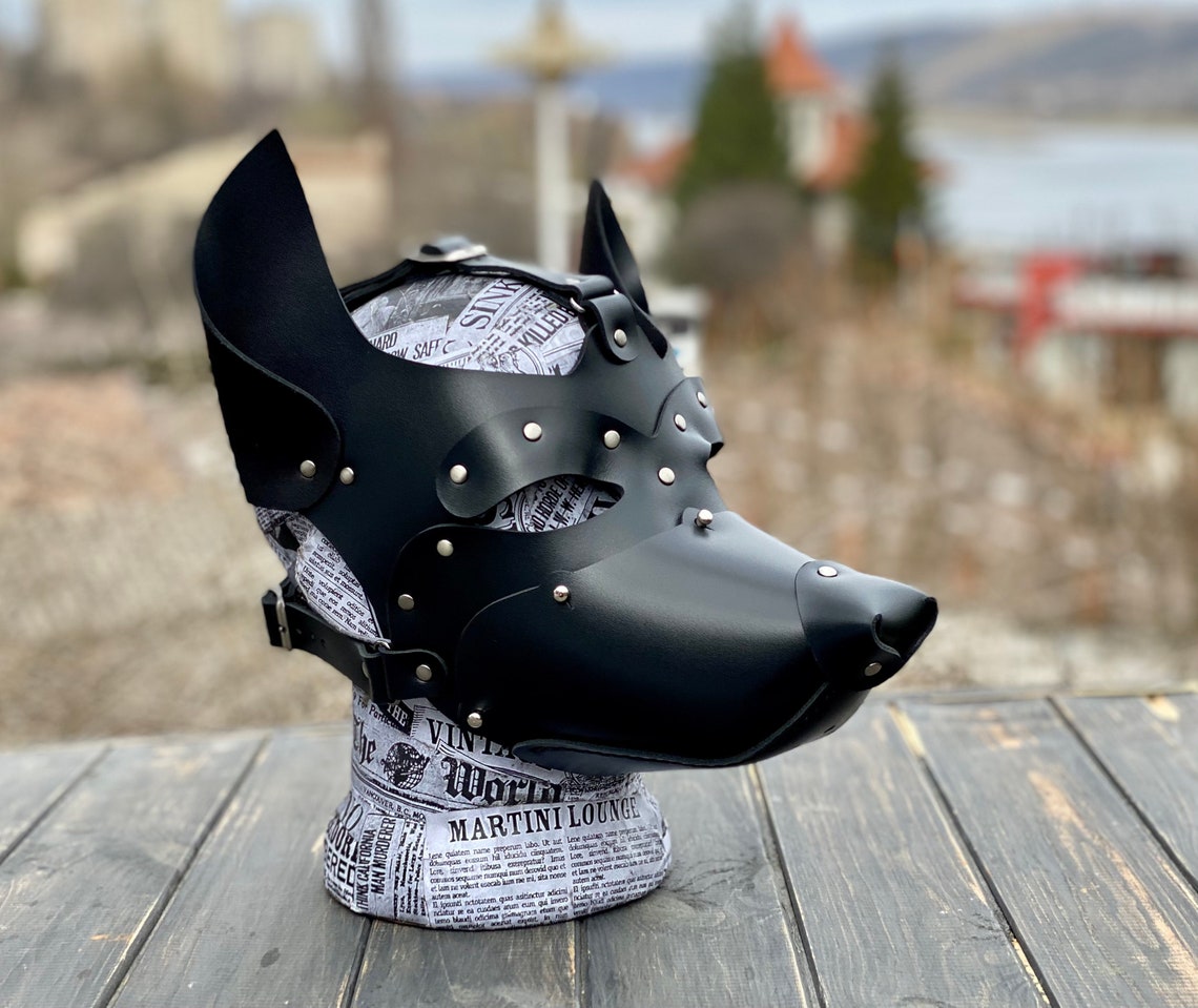 Leather dog mask with detachable muzzle Etsy