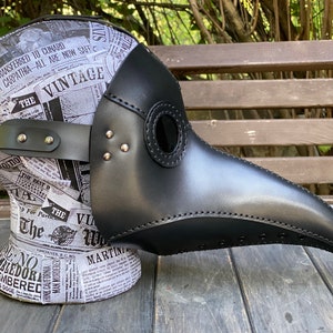 Plague Doctor Mask - Black Leather Mask - Plague Doctor Bird Mask - Halloween Mask = Bubonic plague costume - Carnival plague doctor mask image 9