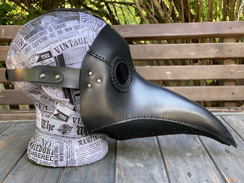 Plague Doctor Mask - Black Leather Mask - Plague Doctor Bird Mask - Halloween Mask = Bubonic plague costume - Carnival plague doctor mask image 9