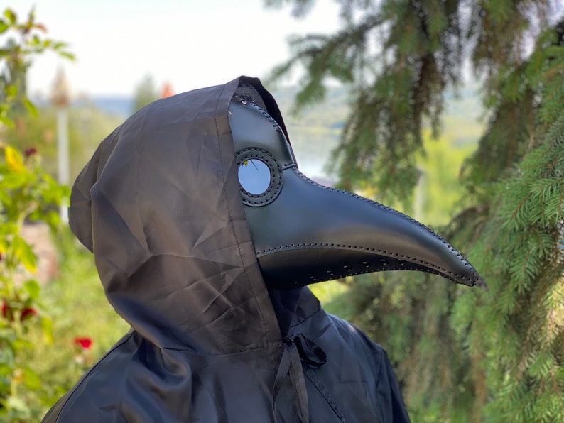 Plague Doctor Mask - Black Leather Mask - Plague Doctor Bird Mask - Halloween Mask = Bubonic plague costume - Carnival plague doctor mask image 1