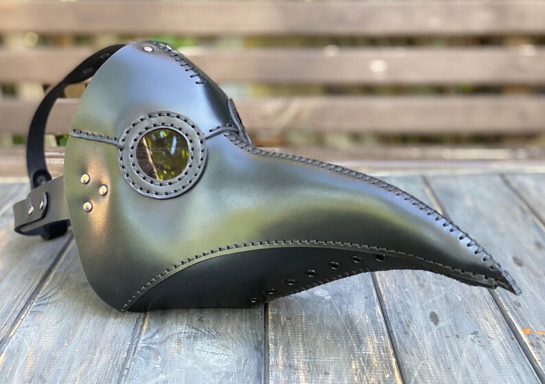 Plague Doctor Mask - Black Leather Mask - Plague Doctor Bird Mask - Halloween Mask = Bubonic plague costume - Carnival plague doctor mask image 2