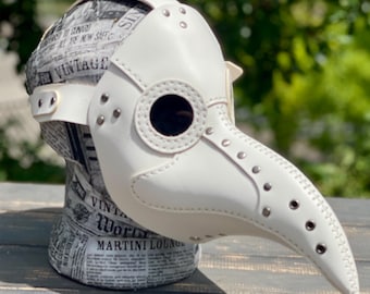 Plague Doctor Mask - White Leather Mask - Plague Doctor Bird Mask - Halloween Mask -  Bubonic plague costume - Carnival plague doctor mask