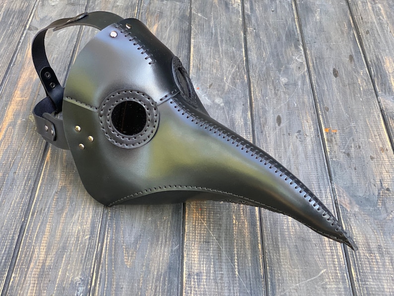 Plague Doctor Mask - Black Leather Mask - Plague Doctor Bird Mask - Halloween Mask = Bubonic plague costume - Carnival plague doctor mask image 3