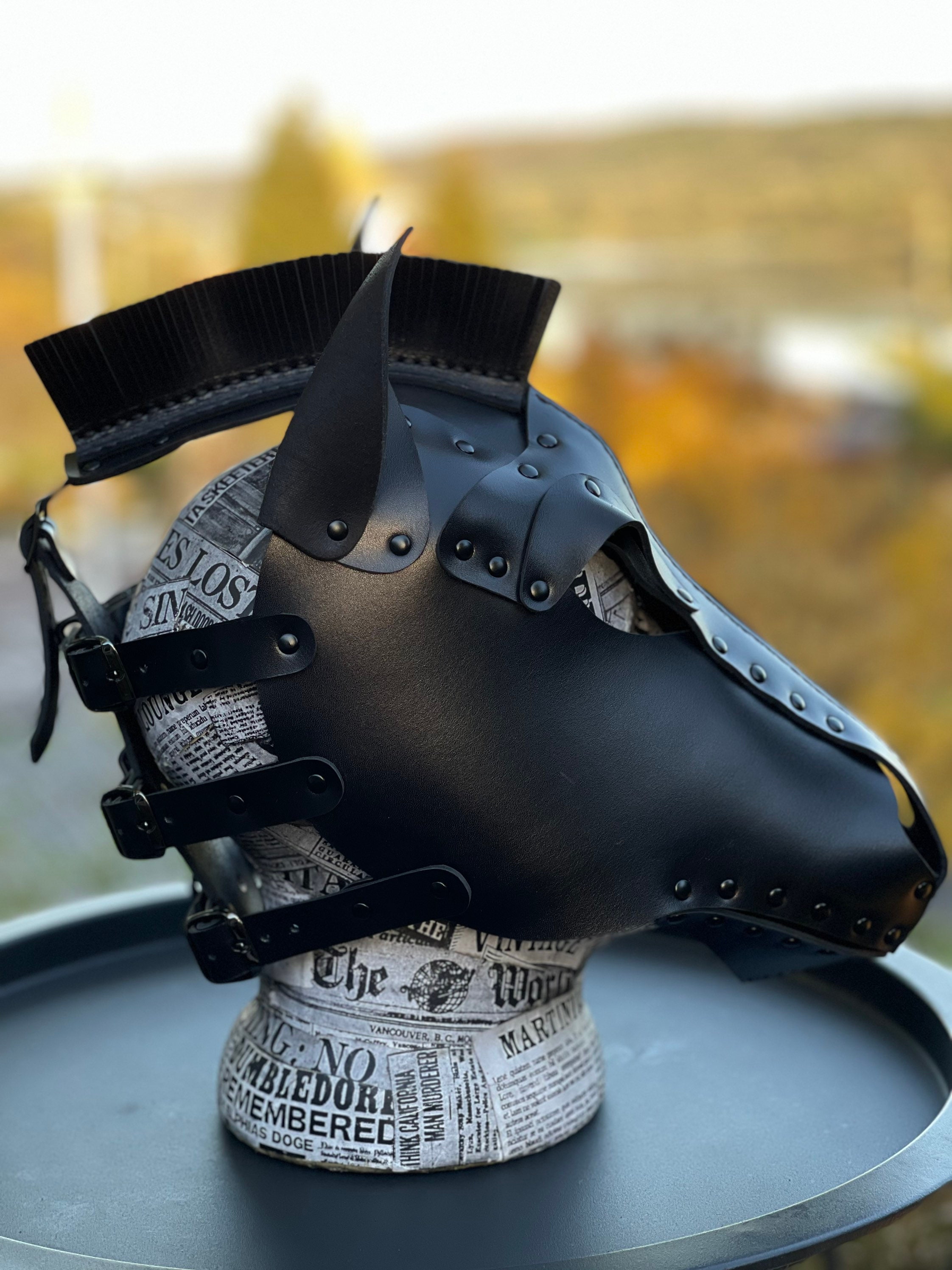 Genuine Leather Horse Mask Full Black Edition Etsy