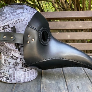 Plague Doctor Mask - Black Leather Mask - Plague Doctor Bird Mask - Halloween Mask = Bubonic plague costume - Carnival plague doctor mask image 5