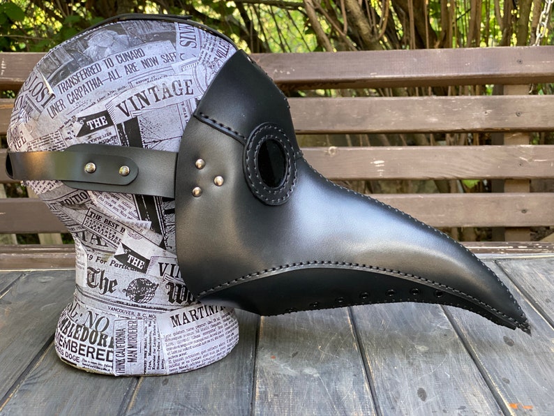 Plague Doctor Mask - Black Leather Mask - Plague Doctor Bird Mask - Halloween Mask = Bubonic plague costume - Carnival plague doctor mask image 5