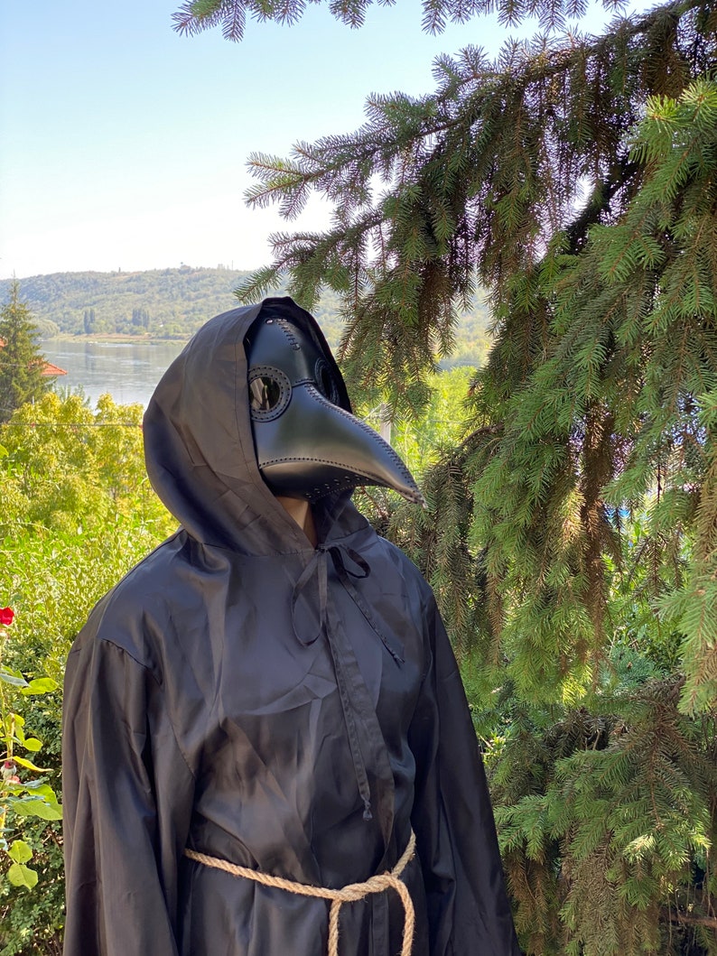 Plague Doctor Mask - Black Leather Mask - Plague Doctor Bird Mask - Halloween Mask = Bubonic plague costume - Carnival plague doctor mask image 8