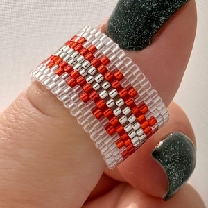 Trendy Miyuki Beaded Ring - Elegant Red & White Seed Bead Jewelry