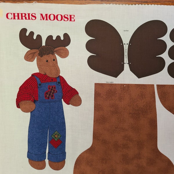 Chris Moose Fabric Panel from Cranston Print Works Stuffed Animal Doll