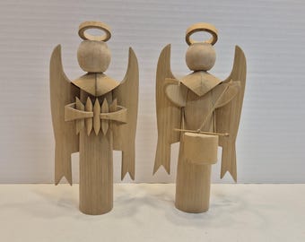 Pair Bamboo Wood Reed Angels