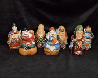 Japanese Kutani Seven Lucky Gods Porcelain Figures