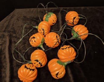 Vintage 10 Pumpkin Head Blow Mold String Lights