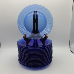 Cobalt Festiva Blue Glass Pyrex Swirl Pattern Dessert Salad Plates