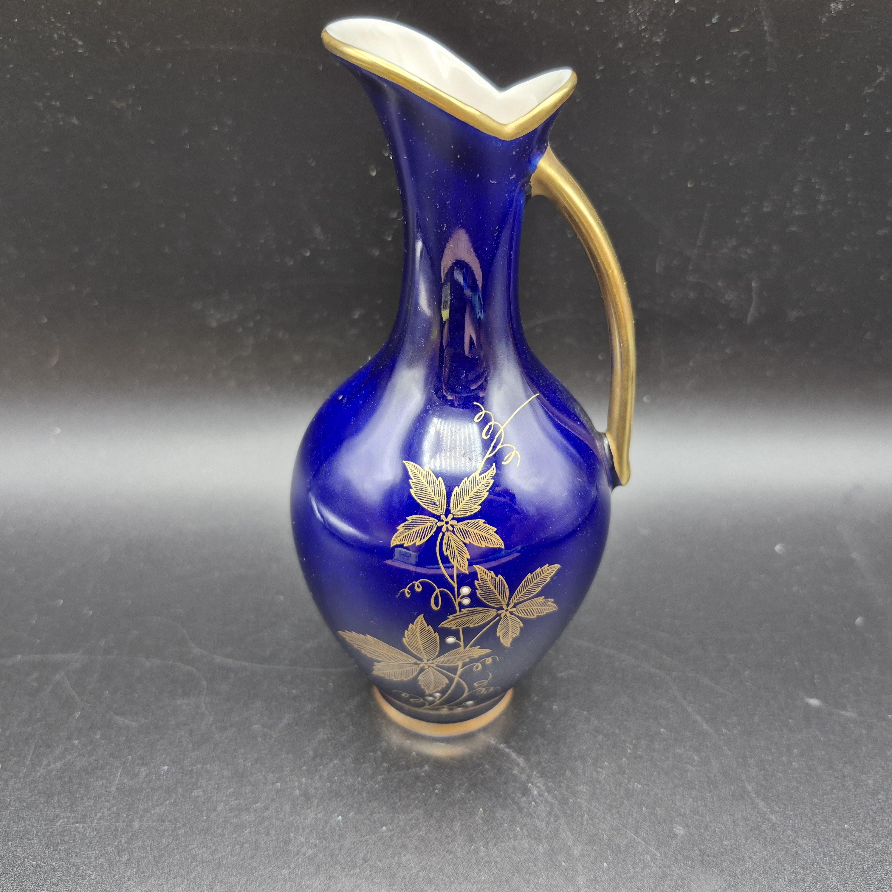 バイエルンの陶器製 実物コバルトロイヤル磁器バイエルンドイツブルーピッチャー金彩花