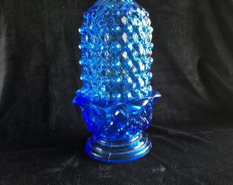 Cobalt Blue Quilted Hobnail Fairy Lamp