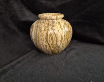 Banded Onyx Marble Carved and Polished Vase