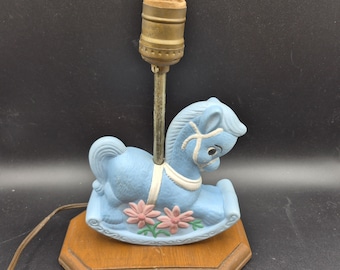 Ceramic Rocking Horse Nursery Table Lamp Night Light WORKS