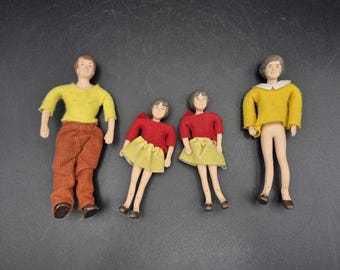Vintage Rubber Dollhouse Family Bendable Mom Dad Twin Girls