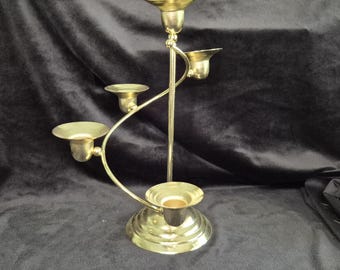 Gold Tone Swirl 5 Place Candelabra Candle Holder Advent Wreath