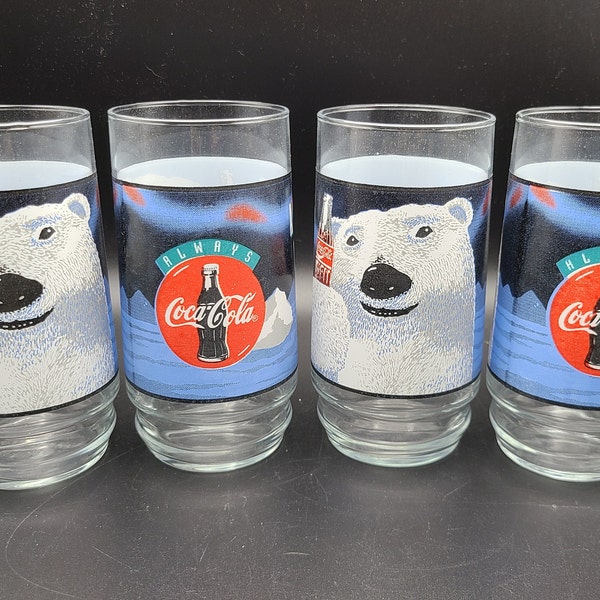 Polar Bear Coca Cola Glasses from Indiana Glass 1995 Collectible