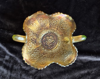 Fenton Persian Medallion Marigold Carnival Glass on Uranium Base