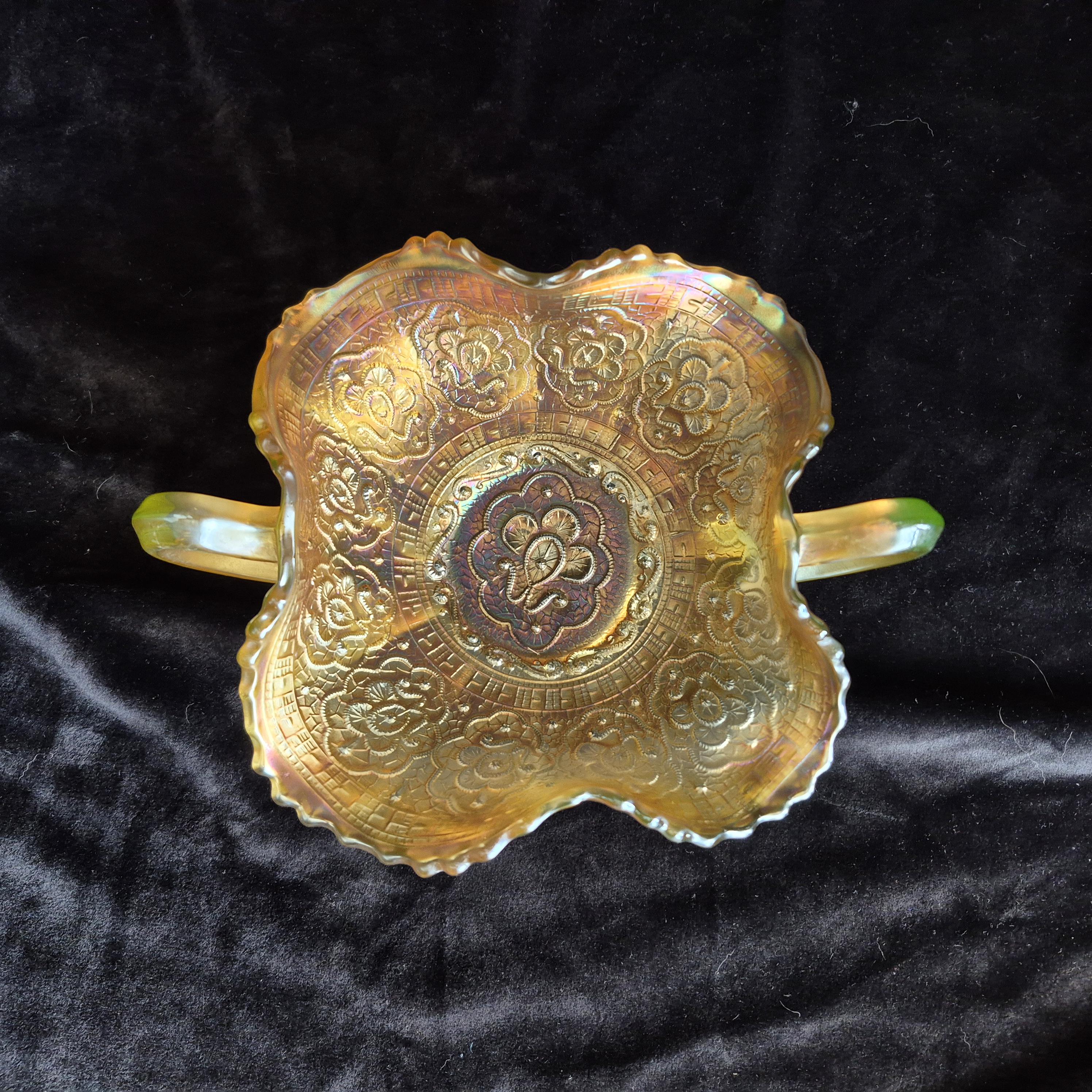 Fenton Persian Medallion Marigold Carnival Glass on Uranium Base