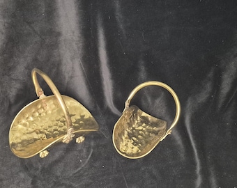 Pair Hammered Brass Open Baskets