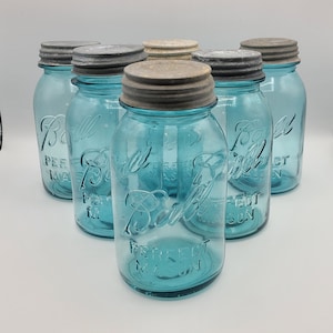Blue Ball Quart Jars 1900-1930s With Zinc Lids