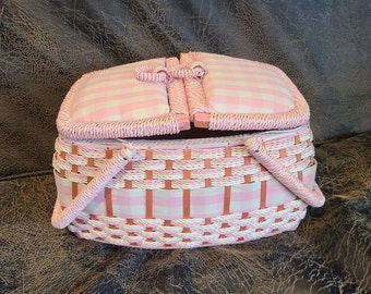 Pink Gingham Sewing Basket JC Penney Made in Japan