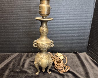 Solid Brass Three Legged Vintage Table Lamp - Works
