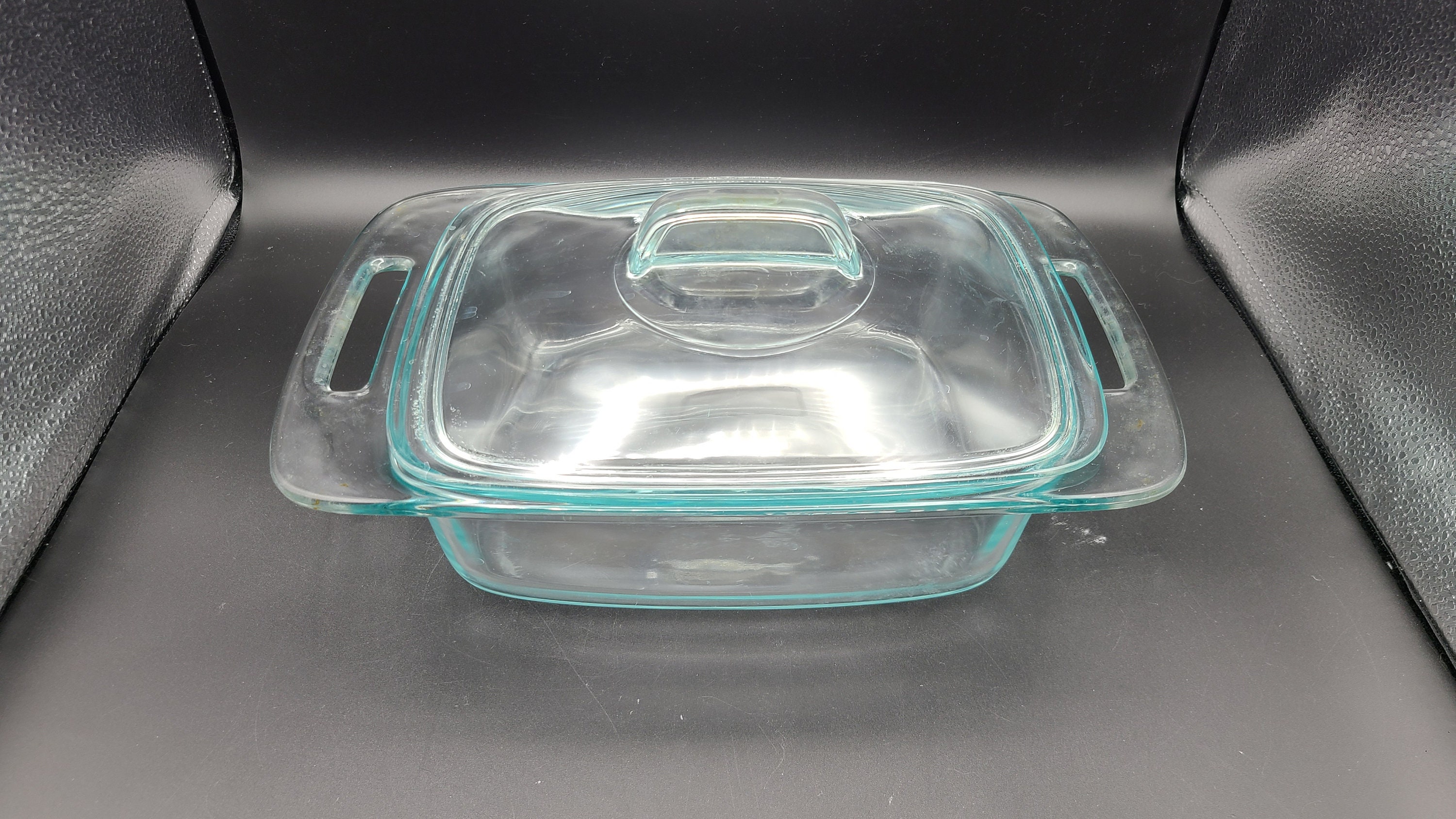 Pyrex Clear Glass 8x8 Baking Dish Pan 2 qt. Casserole W/ Handles & Blue  Cover